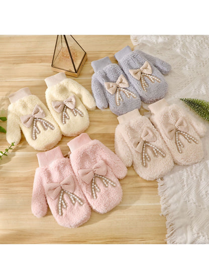 Gloving - Sweet Bow Accent Plush Winter Mittens
