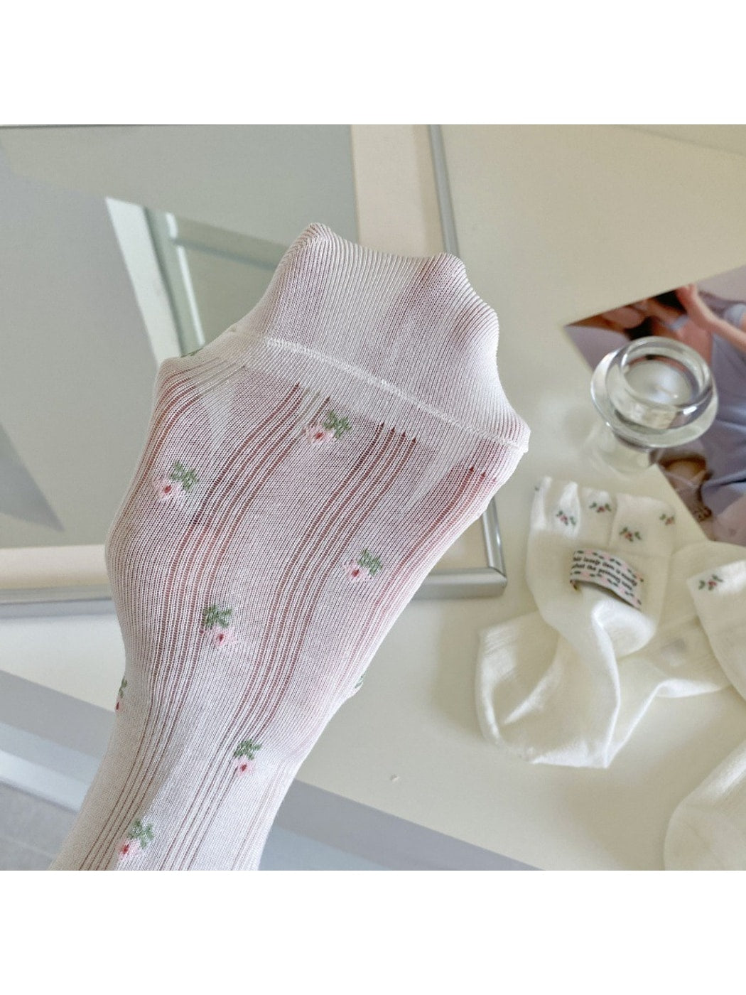 Rufia - Floral Bow Detail Openwork Crew Socks