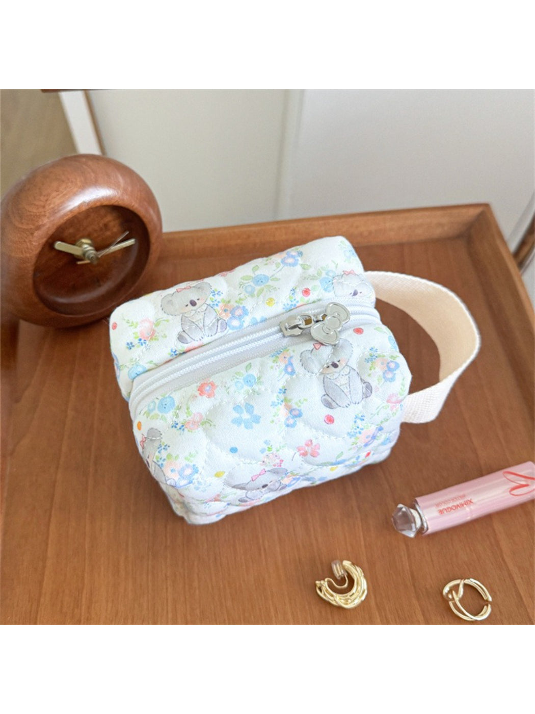 Cosbai soft handle cosmetic bag standing upright with handle visible
