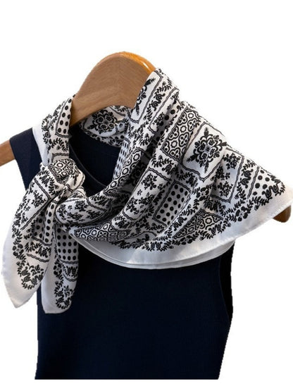Scarvii - Elegant Herringbone Floral Square Scarf – Vintage Charm