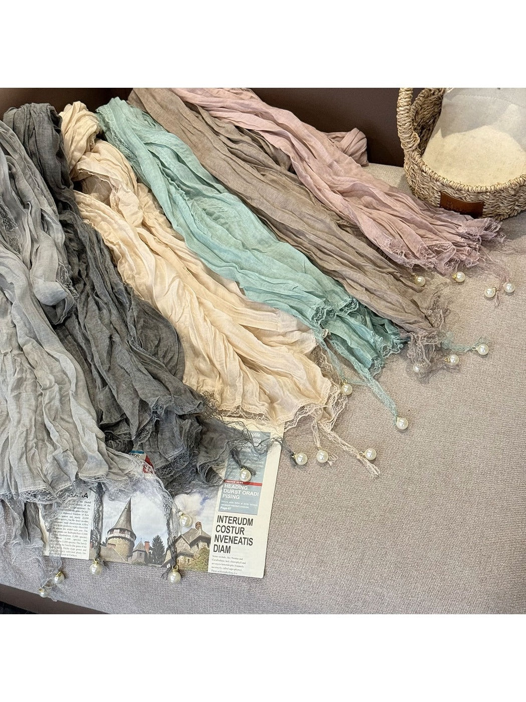 Scarvii - Elegant Solid Color Pleated Beaded Scarf