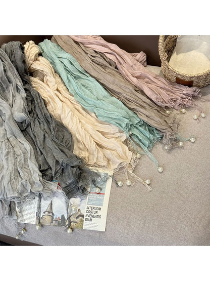 Scarvii - Elegant Solid Color Pleated Beaded Scarf