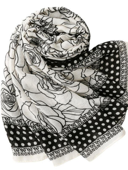 Scarvii - Vintage Dot & Floral Print Scarf - Elegant & Chic
