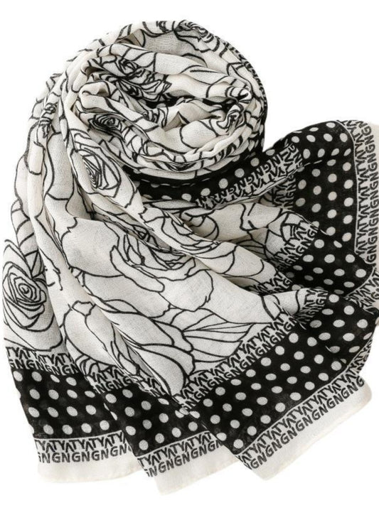 Scarvii - Vintage Dot & Floral Print Scarf - Elegant & Chic