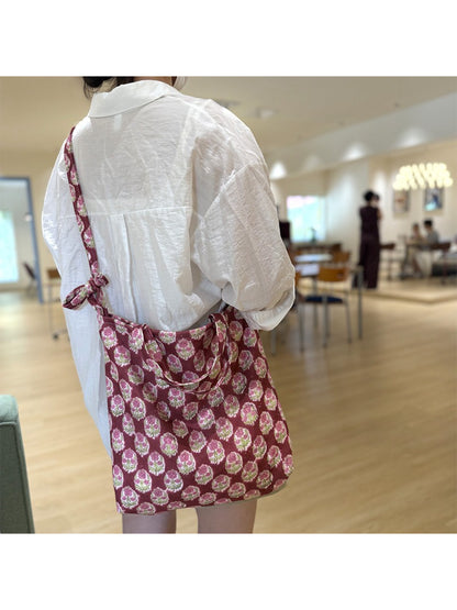 Cosbai - Floral Print Knotted Handle Tote Bag