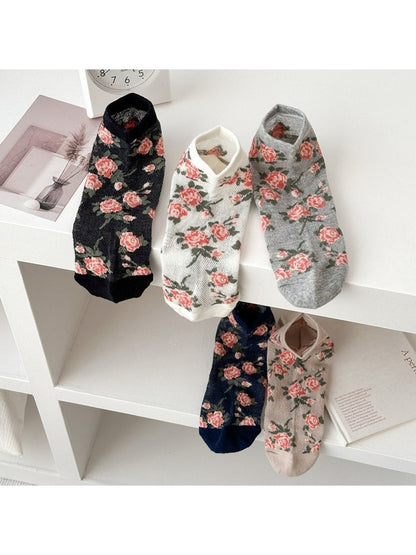 Rufia - Vintage Rose Pattern Ankle Socks