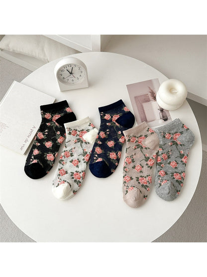 Rufia - Vintage Rose Pattern Ankle Socks