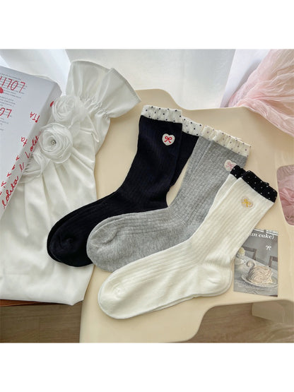 Rufia - Heart Bow Ribbed Crew Socks