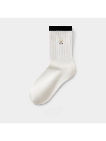 Rufia - Embroidered Bear Ribbed Crew Socks