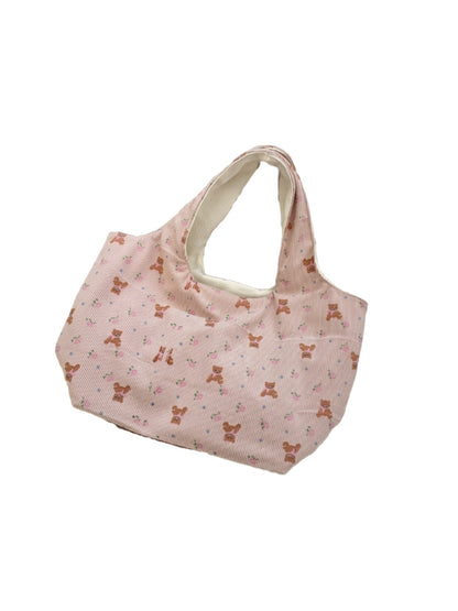 Cosbai - Corduroy Cartoon Print Small Tote Bag