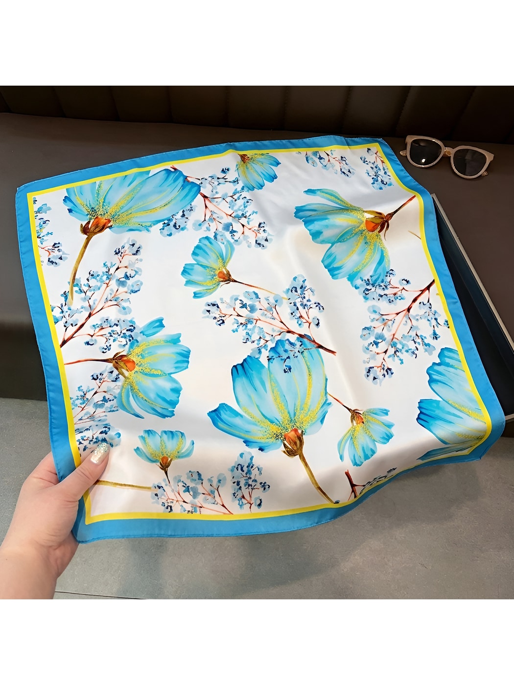 Scarvii - Floral Border Print Styling Square Scarf