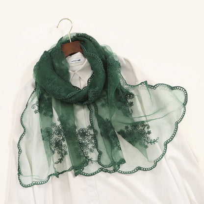 Scarvii scarf with ornate baroque embroidery displayed flat on white background