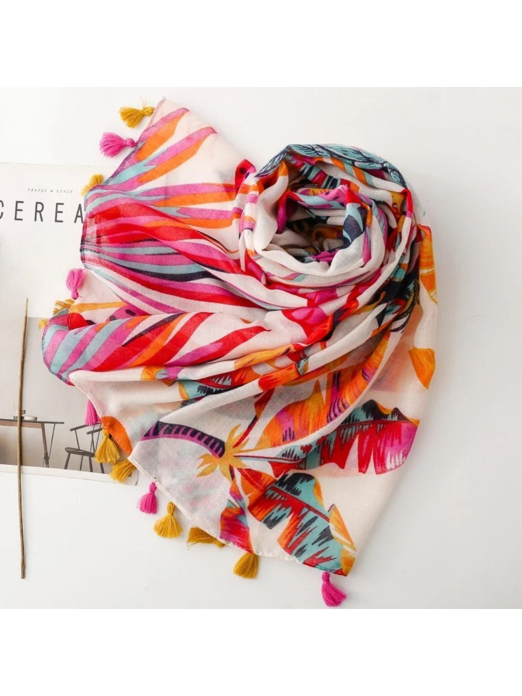 Scarvii - Tropical Bird Print Tassel Wrap Scarf