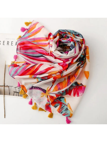 Scarvii - Tropical Bird Print Tassel Wrap Scarf