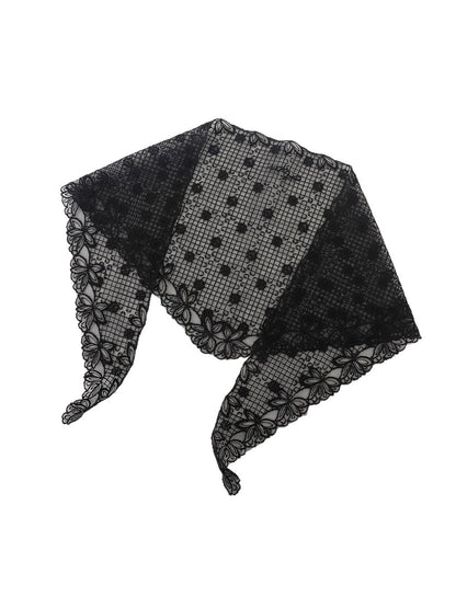 Scarvii - Sheer Grid Floral Lace Triangle Bandana