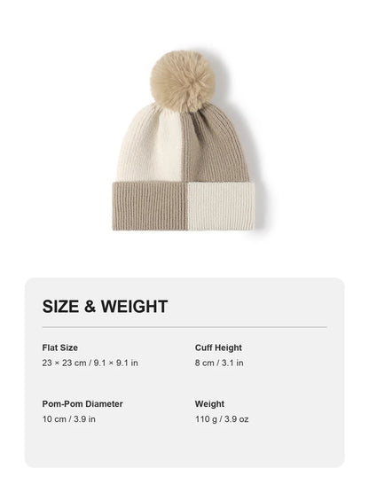 Haila - Colorblock Fleece-Lined Pom-Pom Beanie