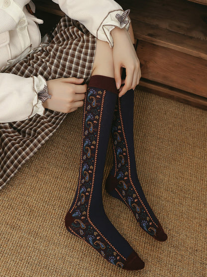 Rufia - Retro Paisley Trim Knee Socks