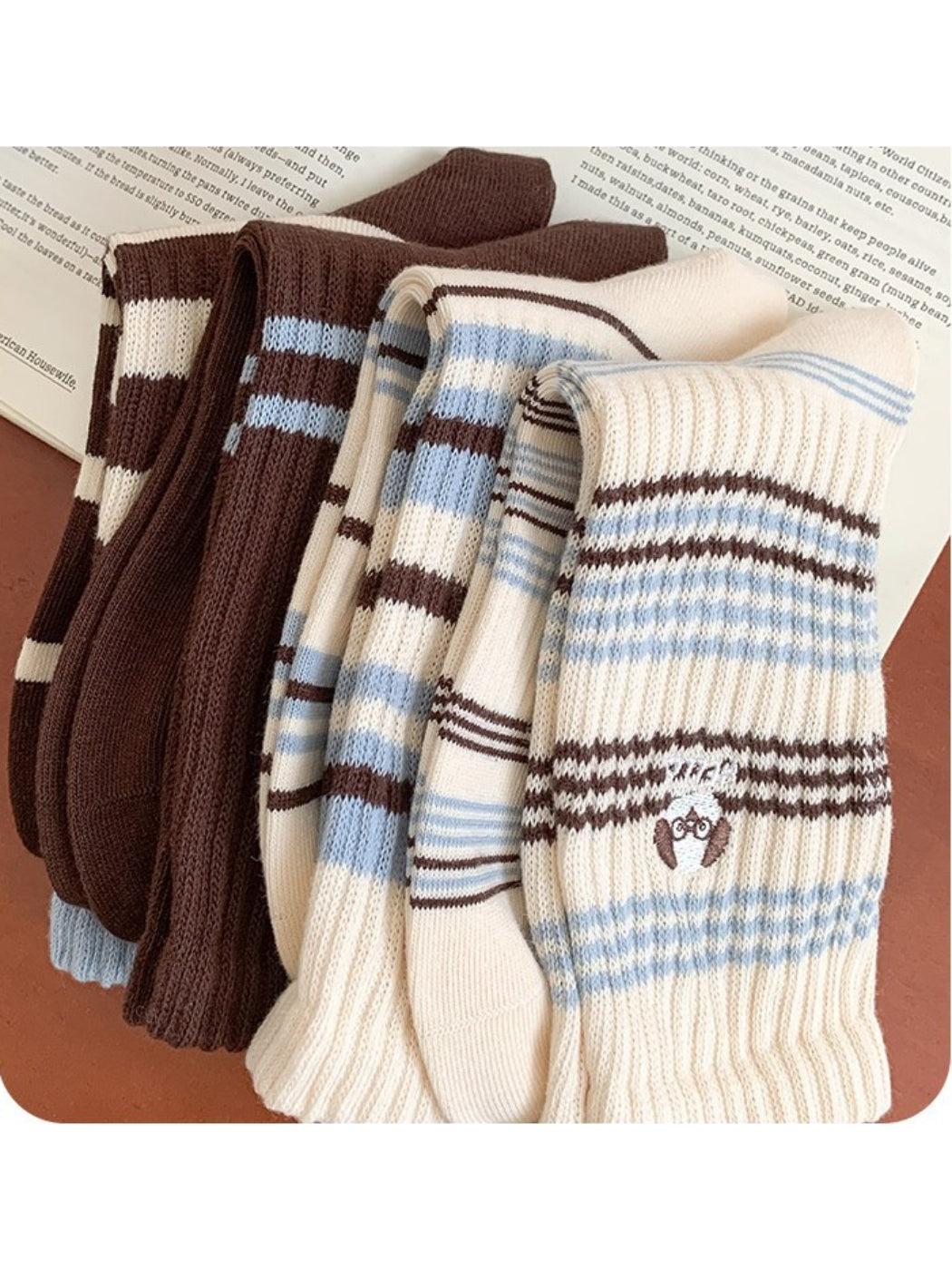 Rufia - Dog Stripe Rib Knit Crew Socks
