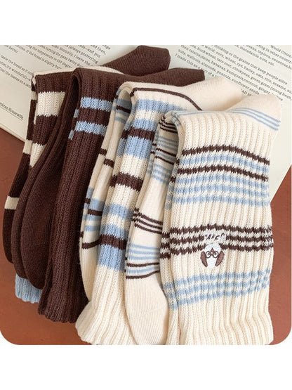 Rufia - Dog Stripe Rib Knit Crew Socks