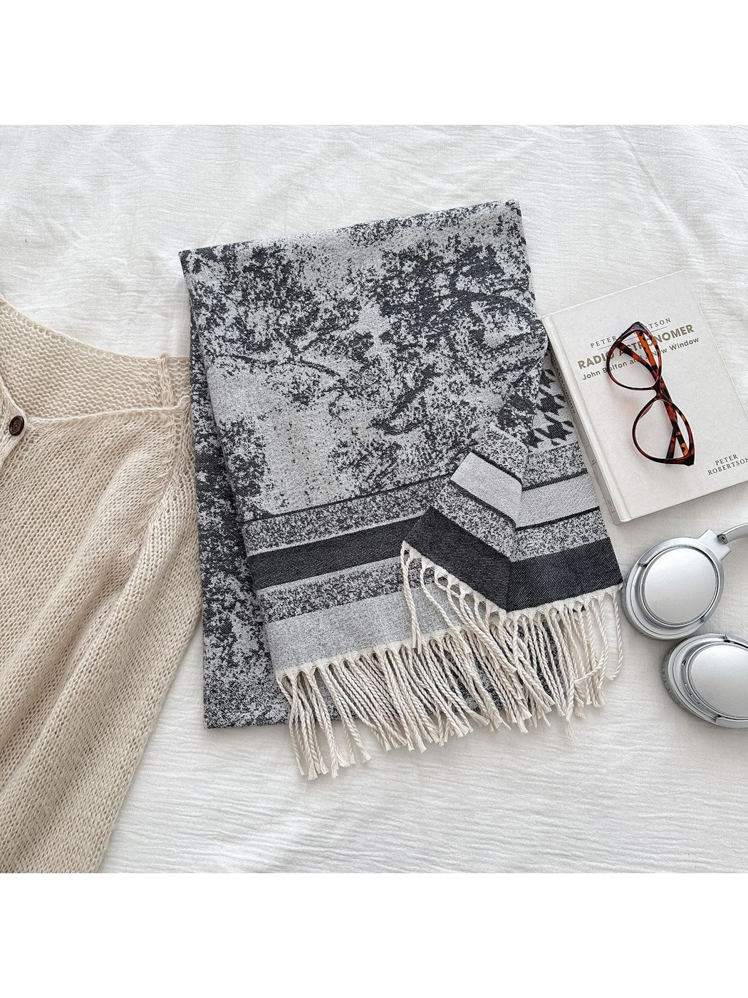 Scarvii - Abstract Border Fringed Winter Scarf