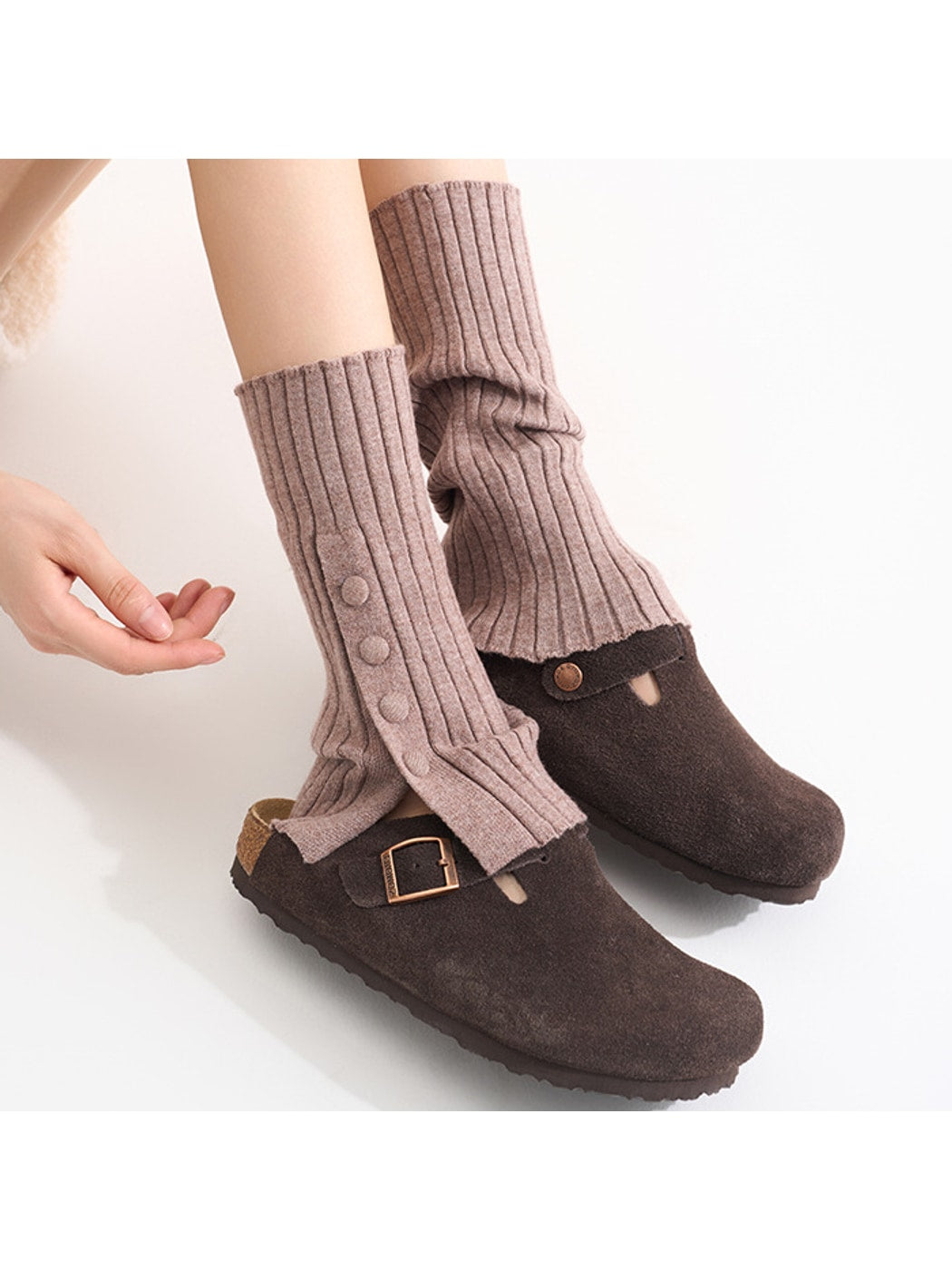 Cozyra - Ribbed Knit Button-Detail Leg Warmers