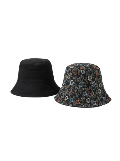Side view of Haila reversible bucket hat showing floral design and brim