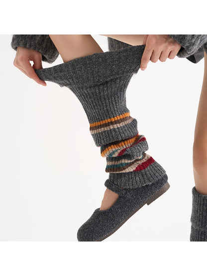 Cozyra - Striped Folded-Cuff Knit Leg Warmers