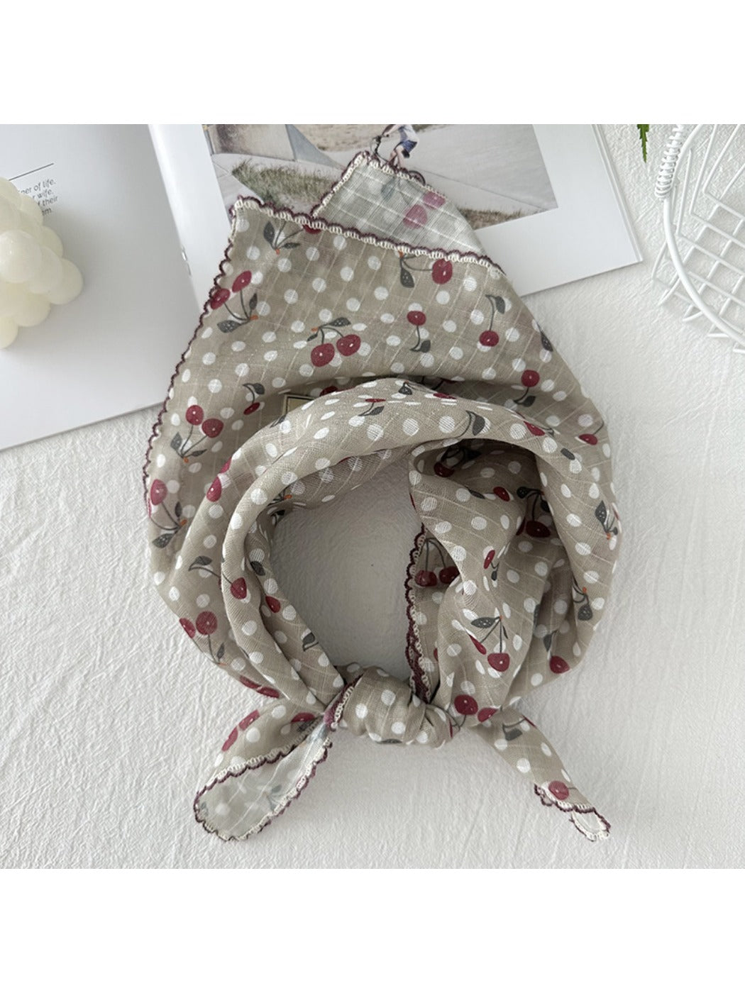 Scarvii - Vintage Cherry Pattern Polka Dot Neck Scarf