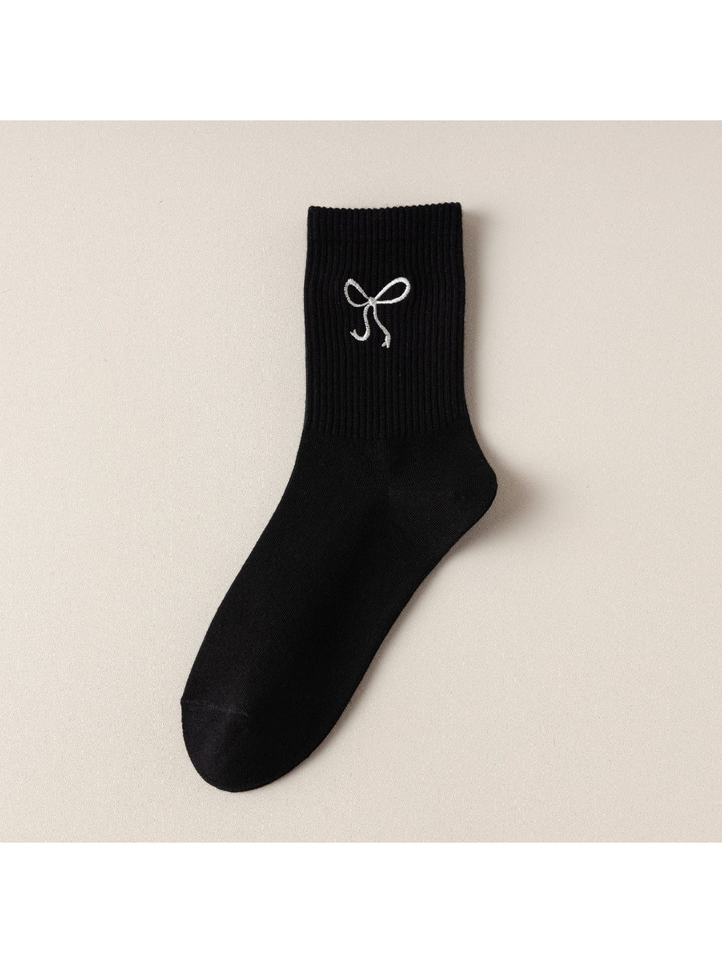 Rufia - Delicate Bow Embroidered Ribbed Crew Socks product image 4