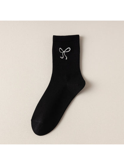 Rufia - Delicate Bow Embroidered Ribbed Crew Socks product image 4