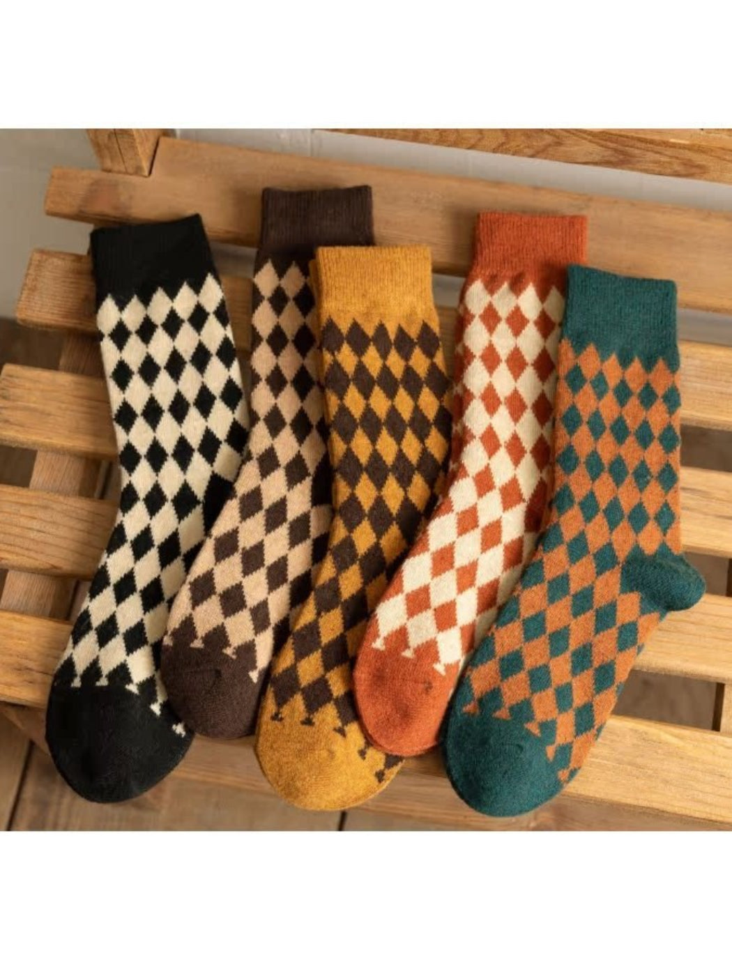 Rufia - Retro Argyle Warm Crew Socks
