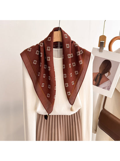 Scarvii - Retro Floral Border Print Square Scarf