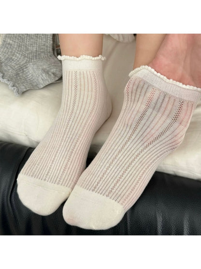 Rufia - Women's Ruffle Cuff Casual Mesh Socks