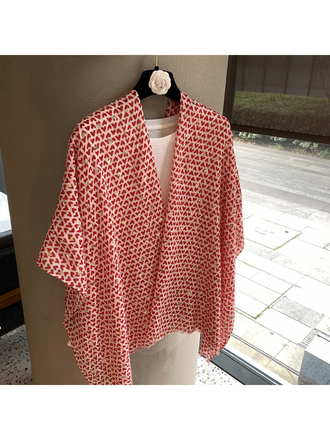 Scarvii - Heart Print Rectangle Shawl Scarf