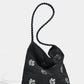 Cosbai - Black Single-shoulder Denim Bag with Sequin Decorations