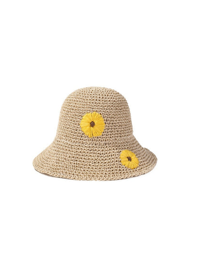Side view of Haila sunflower straw look brim hat showing natural straw color