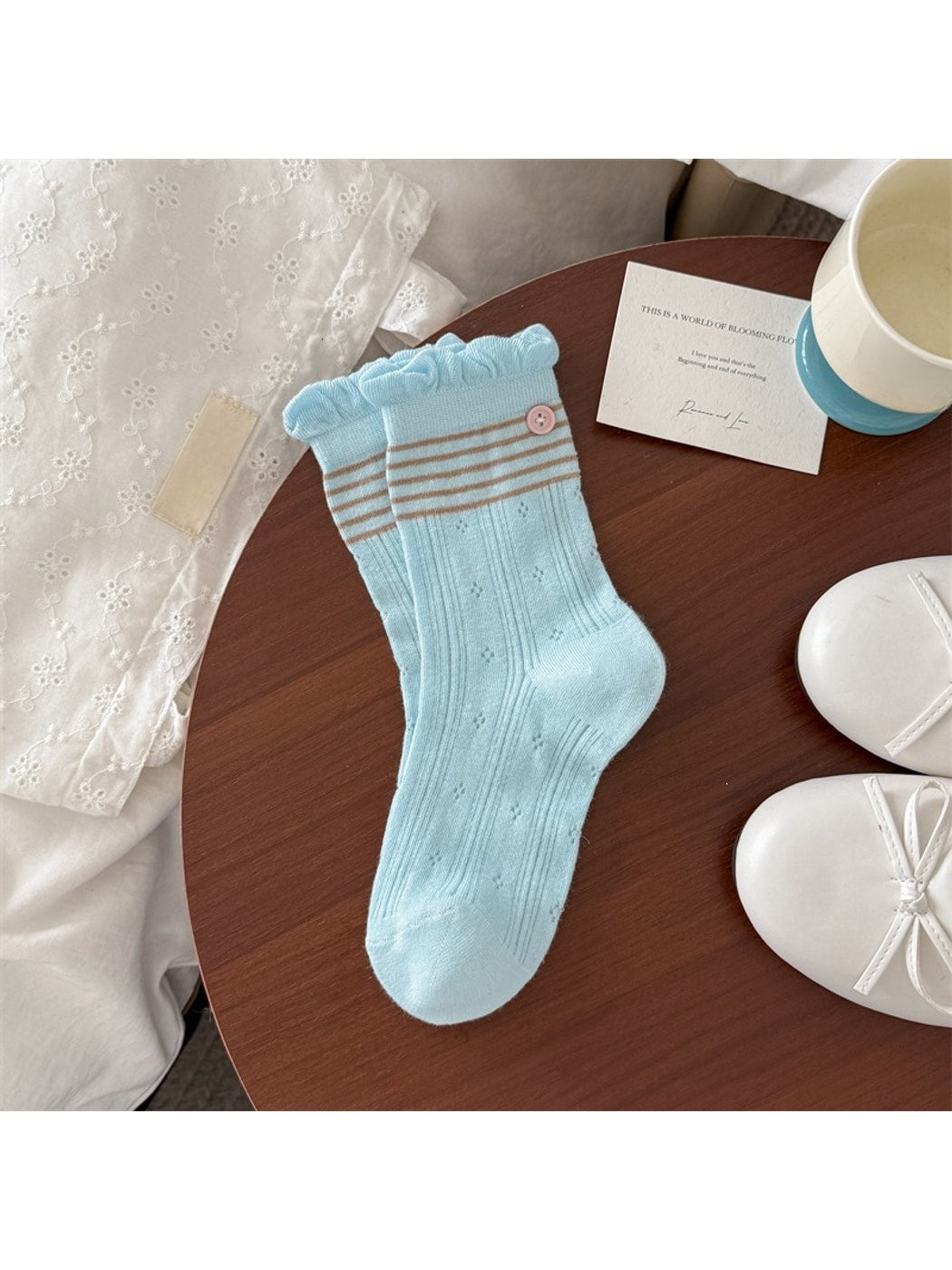 Rufia - Striped Button Detail Socks