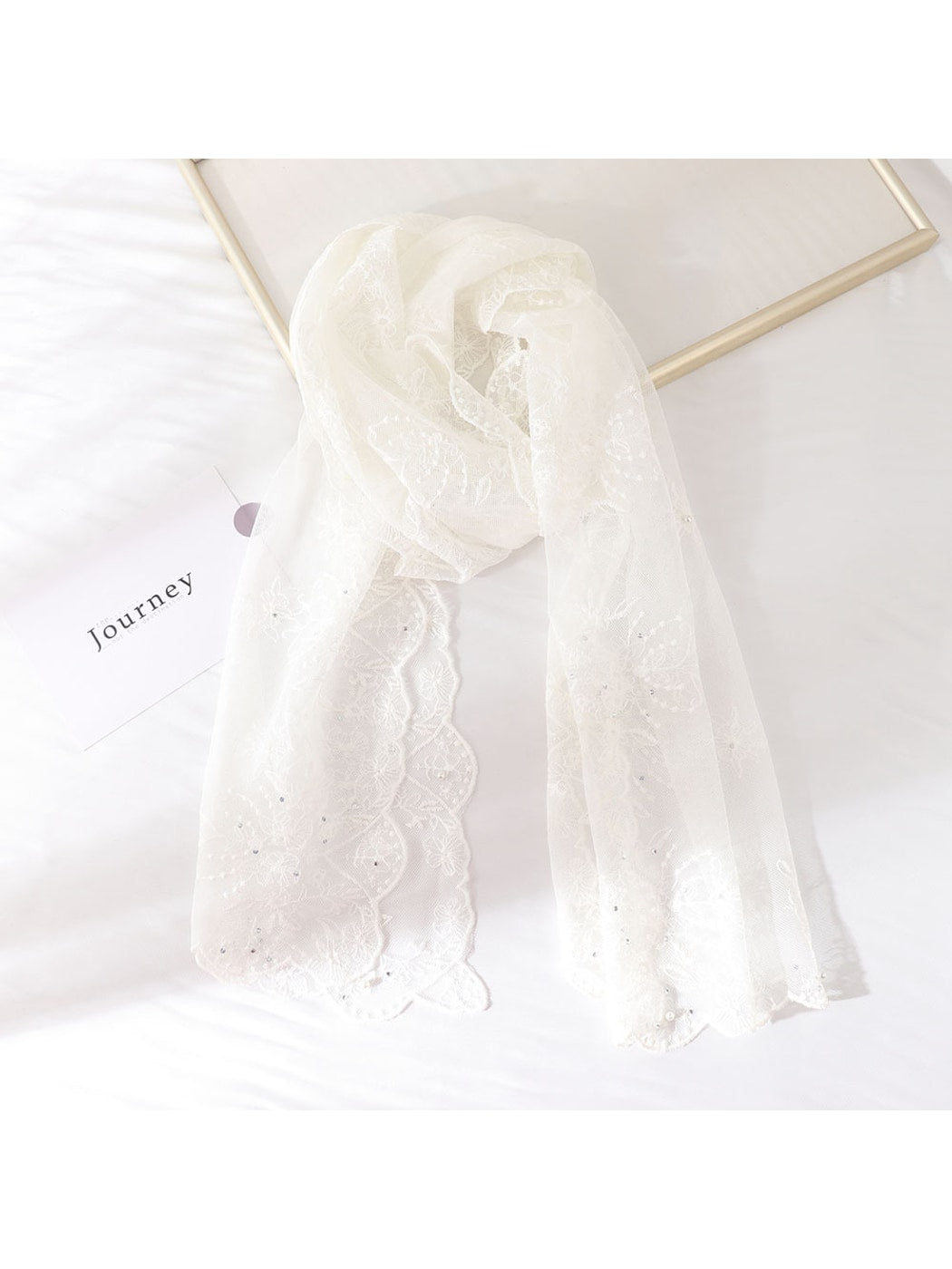 Scarvii - Floral Embroidered Sheer Long Neck Scarf