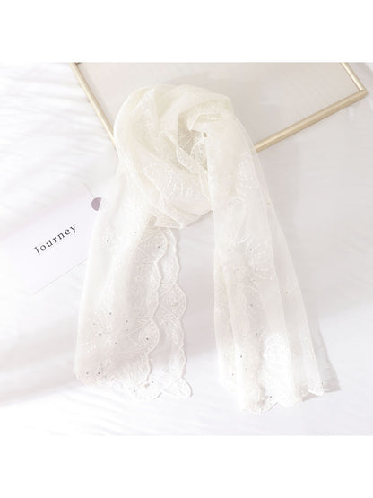 Scarvii - Floral Embroidered Sheer Long Neck Scarf