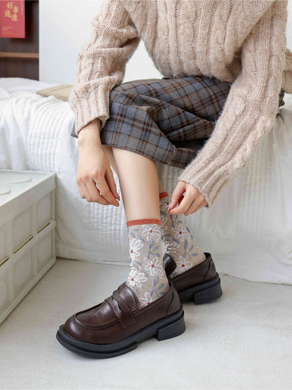 Rufia - Embroidered Floral Motif Crew Socks
