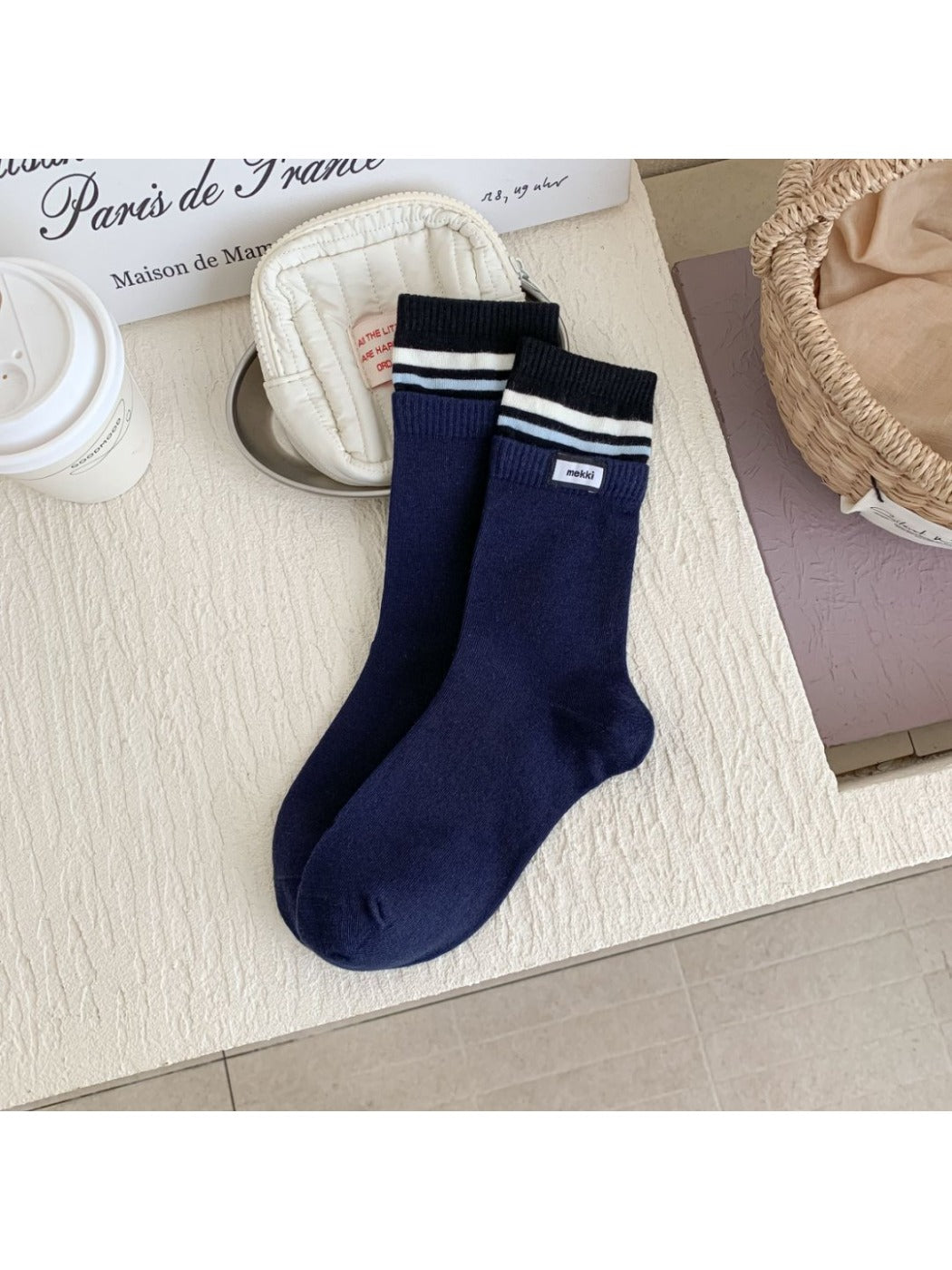 Rufia - Retro Color-Block Mid-Calf Socks