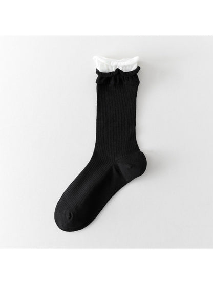 Rufia - Minimal Ribbed Contrast Edge Crew Socks