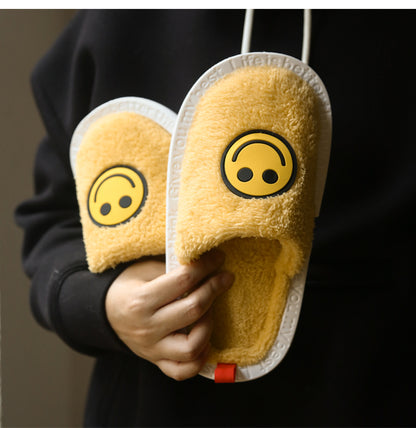 Close-up of smile face pattern on Slipeer slippers