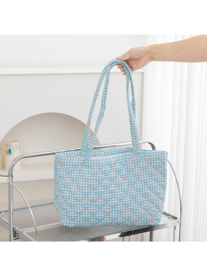 Cosbai - Bow and Floral Patterns Quilted Tote Bag