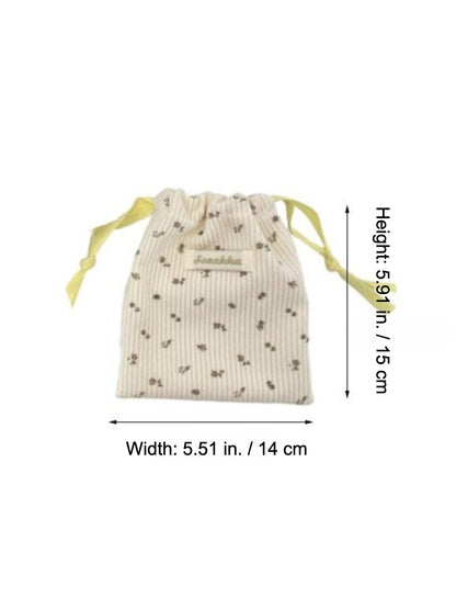 Cosbai - Corduroy Floral Drawstring Pouch