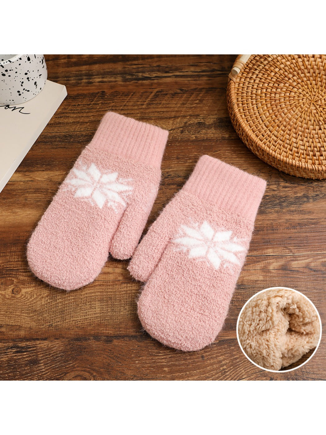 Gloving - Women's Winter Plush Mittens with Snowflake
