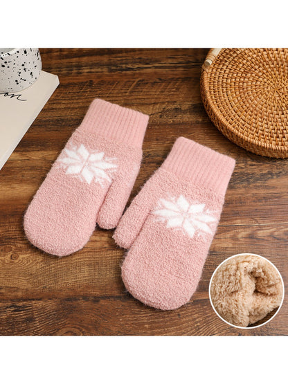 Gloving - Women's Winter Plush Mittens with Snowflake