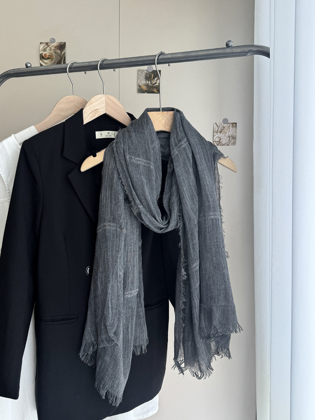 Scarvii - Gauzy Openwork Stripe Fringed Scarf