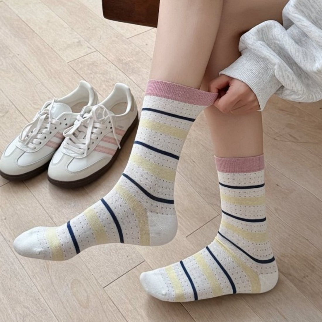 Rufia soft flecked knit crew socks folded showing heel and toe details