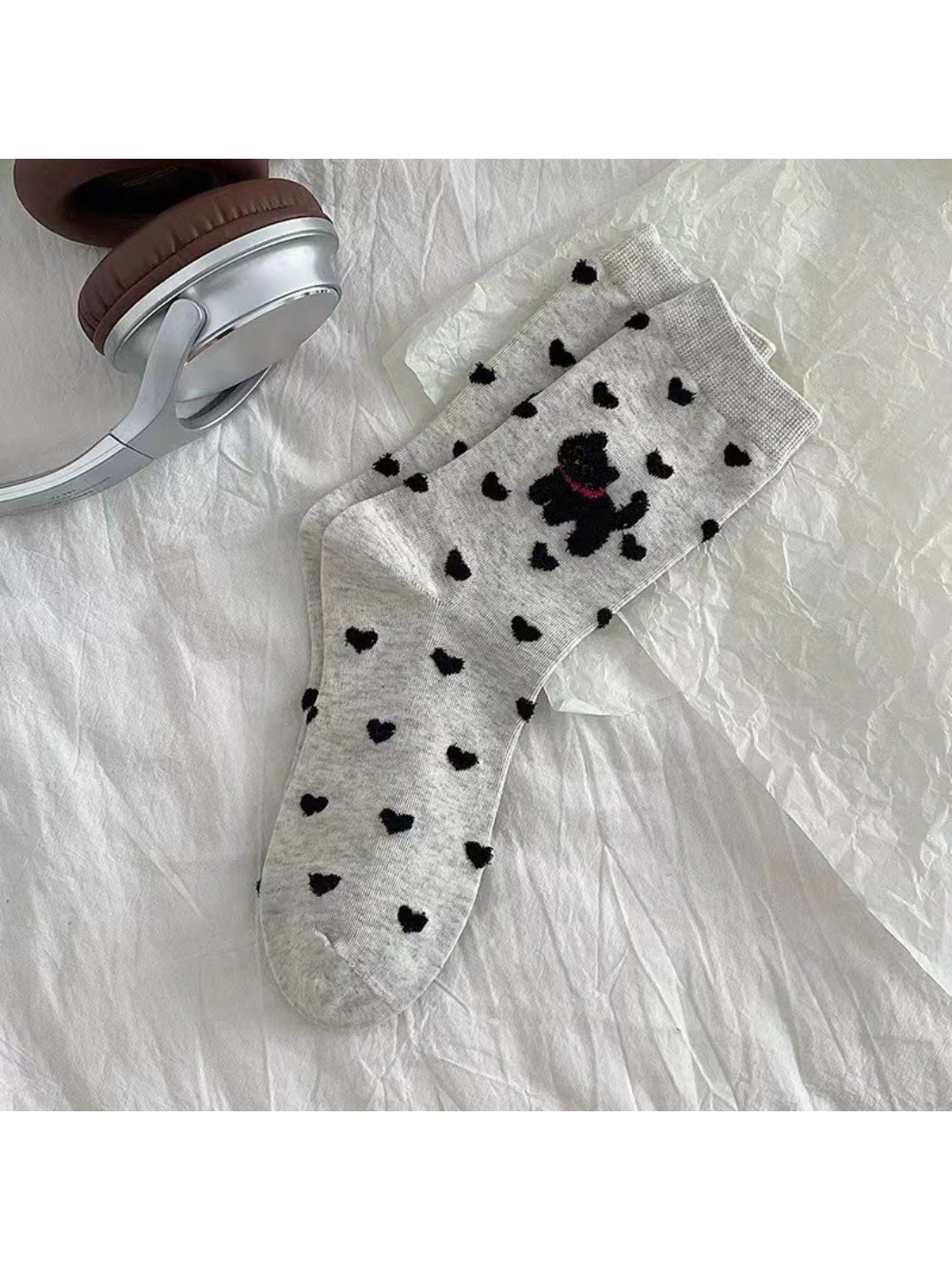Rufia - Black Cat Dog Pattern Crew Socks